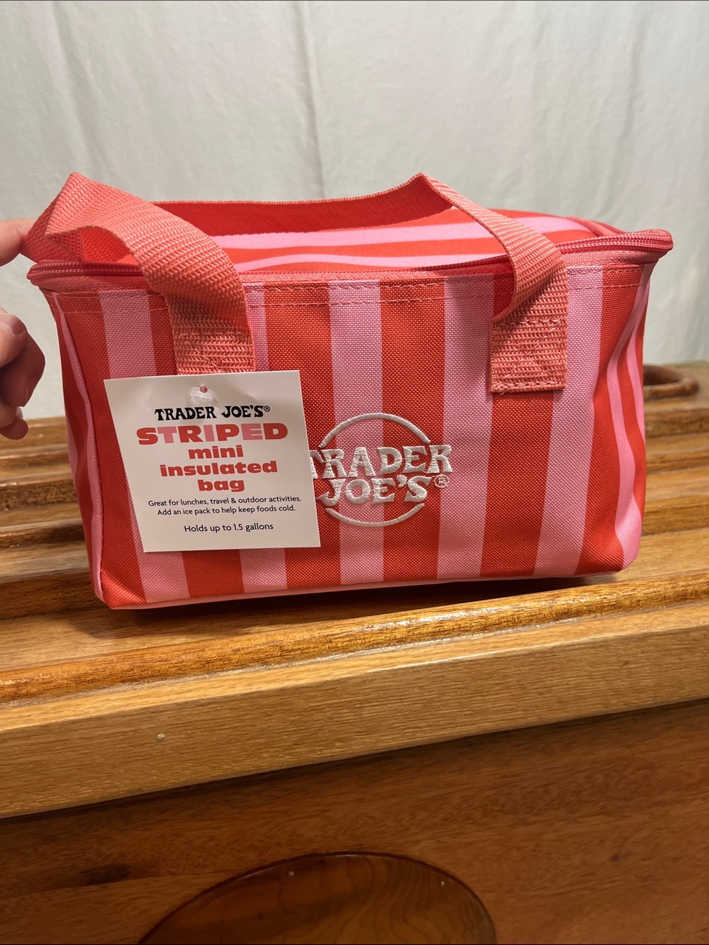 Trader Joe's Striped Mini Insulated Bag Tote Pink Red NWT limited, viral edition